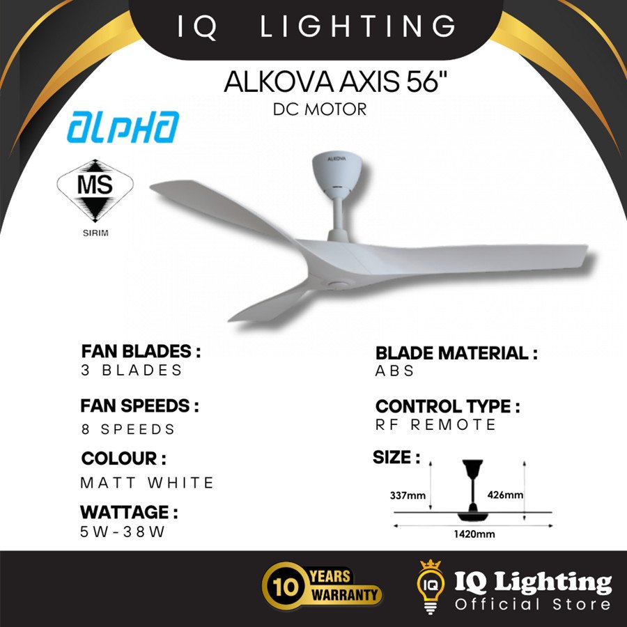 Alpha Alkova AXIS Ceiling Fan 56 DC Motor 3 blade with remote designer ...