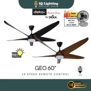 🔥NEW + FREE SHIPPING + GIFT🔥 DEKA+ GEO 60" LED 5 Blade 24 Speed Remote Control DC Motor Ceiling Fan / Kipas Siling /家用风扇