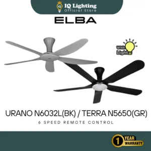 ELBA TERRA ECF-N5650(GR) 56" / URANO ECF-N6032L(BK) 60" DC Motor 5 Blade With Remote Control / Kipas Angin Siling Fan