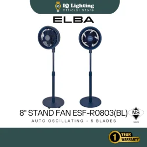 🔥NEW🔥 ELBA 8" Stand Fan ESF-R0803(BL) - Auto Oscillating - 5 Blades - Blue (8 inches / 90W)