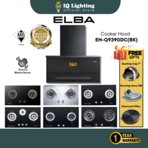 🔥NEW🔥 ELBA HOOD EH-Q9390DC(BK) - Turbo Boost+ Function Designer Cooker Hood Kitchen Hood and Hob EGH-K8842G(BK) & EGH-K8