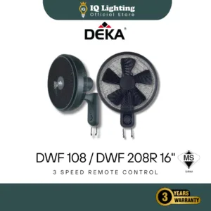 DEKA DWF108 DWF208R 16" 5 Blades Wall Fan 3 Speeds Control with Pull String / Remote Control Black / Kipas Dinding /墙壁风扇