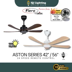 🔥NEW + FREE SHIPPING + GIFT🔥 DEKA FIERO - ASTON 42"/56" LED 5 Blade 24 Speed Remote Control DC Motor Ceiling Fan/Kipas