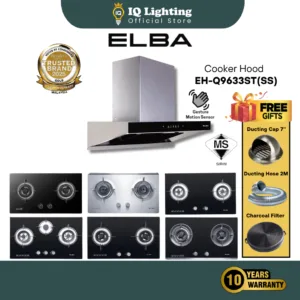 🔥FREE SHIPPING🔥ELBA HOOD SENSO EH-Q9633ST (SS) Designer Cooker Hood Kitchen Hood and Hob EGH-K8842G(BK) & EGH-K8843G(BK)