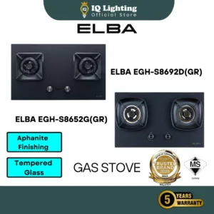 ELBA Dapur Gas Stove EGH-S8692D(GR) / S8682G(GR) / S9662D(GR) Glass Stove Kitchen Hob Stove Kitchen Appliances Dapur Hob