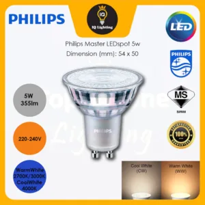 Philips Master LEDspot 5w (equivelant 50W) Dimmable GU10 36D Warm White 3000 & Cool White 4000k