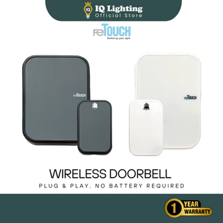 reTouch Kinetic Wireless Doorbell Self Powered No Battery Required Door Bell Button Chime Black and White