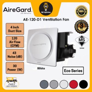 AireGard AE-120 D1 Air Ventilation Exhaust Fan (Round) 1028RPM Speed 43dB Noise Eco Series Toilet - AE120D1