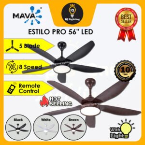 MAVA 56" ESTILO PRO CEILING FAN WITH REMOTE CONTROL / DC / INVERTER / LED LIGHT / AUTOSPEEDZ / KIPAS CEILING LED LAMPU