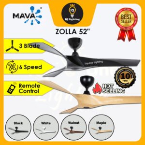 MAVA 52" ZOLLA CEILING FAN WITH REMOTE CONTROL / DC / INVERTER / 3 BLADES / DESIGNER FAN / KIPAS CEILING REMOTE CONTROL