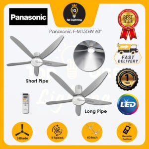 [SIRIM] PANASONIC F-M15GW 60" 5 Blade DC Motor 3 Color LED Light Remote Control Ceiling Fan Short/Long Pipe Kipas Siling