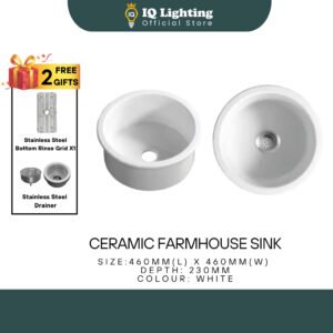 Ceramic Farmhouse Kitchen Sink 18'' Ceramic Round Sink Single Bowl Handmade Ceramic Sink Fireclay Reversible Farmhouse