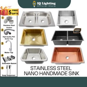 NANO Sink 304 Stainless Steel Kitchen Double Single Bowl Basin Sink Waterfall Sink Set Rainfall Sink Singki Dapur