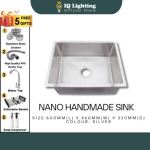 SINK NANO 304 Stainless Steel Single Sink (Silver) 600x460mm Dapur Bowl Kitchen Sink Basin Sinki Dapur Dishwashing Sink