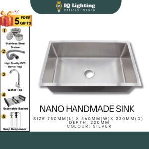 SINK NANO 304 Stainless Steel Single Sink (Silver) 750x460mm Dapur Bowl Kitchen Sink Basin Sinki Dapur Dishwashing Sink