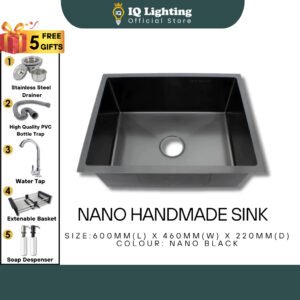 SINK NANO BLACK 304 Stainless Steel Single Sink (600x460mm) Dapur Bowl Kitchen Sink Basin Sinki Dapur Dishwashing Sink