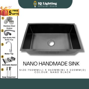 SINK NANO BLACK 304 Stainless Steel Single Sink 750x460mm Dapur Bowl Kitchen Sink Basin Sinki Dapur Dishwashing Sink