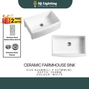 Ceramic Farmhouse Kitchen Sink 826mm Single Bowl Handmade Ceramic Sink Fireclay Reversible Farmhouse Apron-Front Kitchen