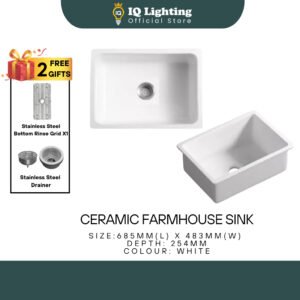 Ceramic Farmhouse Kitchen Sink 685mm Single Bowl Handmade Ceramic Sink Fireclay Reversible Farmhouse Apron-Front Kitchen