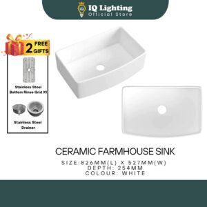 Ceramic Farmhouse Kitchen Sink 826mm Single Bowl Handmade Ceramic Sink Fireclay Reversible Farmhouse Apron-Front Kitchen