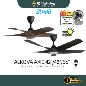 Alpha Alkova AXIS Ceiling Fan 56" DC Motor 5 blade with remote designer fan kipas angin siling fan 家用风扇white black wood