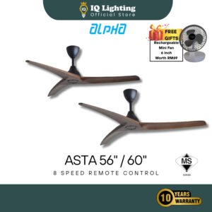 ALPHA Alkova - ASTA 3B 56 inch/60 Inch DC Motor Ceiling Fan with 3 Blades (8 Speed Remote)