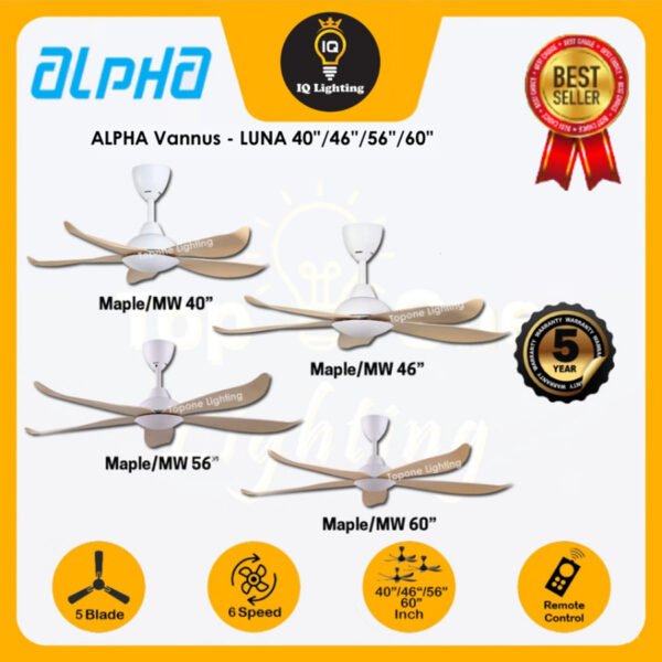 FREE SHIPPING ALPHA VANNUS LUNA 5B CEILING FAN 5 BLADE 40