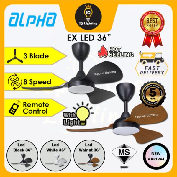 ALPHA Cosa - EX LED 3B 36 Inch DC Motor Ceiling Fan with 3 Blades (8 ...