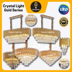 Modern Luxury Pendant Light Golden Series Chandelier Crystal Light Stainless Steel Ceiling Lamp Lampu Siling