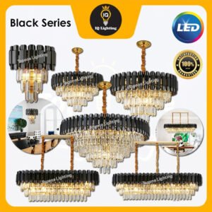 Modern Luxury Pendant Light Black Series Chandelier Crystal Light Stainless Steel Ceiling Lamp Lampu Siling