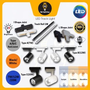 [SIRIM] Lampu Track 7W 12W 20W Modern LED Track Light Black / White Spotlight Track Rail 1 Meter I shape / L Shape Joint