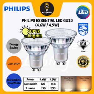 PHILIPS ESSENTIAL LED 4.6W 4.9W 36° GU10 NonDimmable PHILIPS GU10 Dimmable 240V LED Bulb
